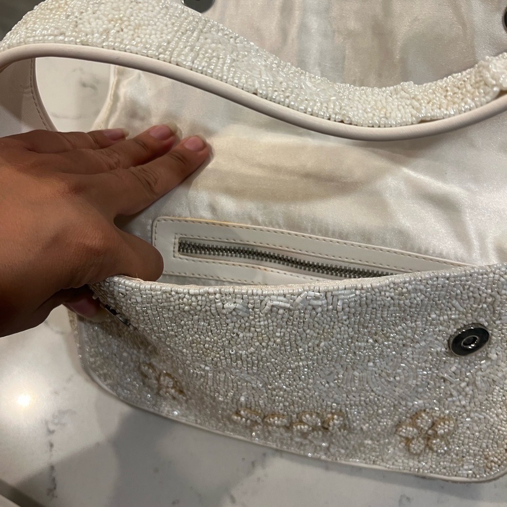 STAUD Tommy Beaded Bag, Garden Party white floral embroidered shoulder bag purse - Picture 7 of 15